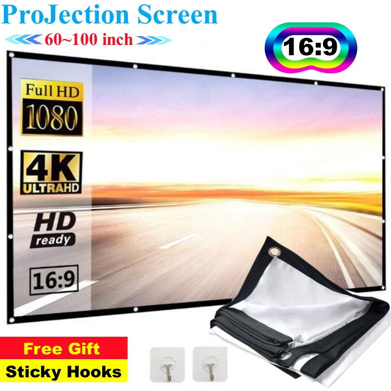 Home Cinema Blanc - Projector Screen 16:9 Portable Projection Screen