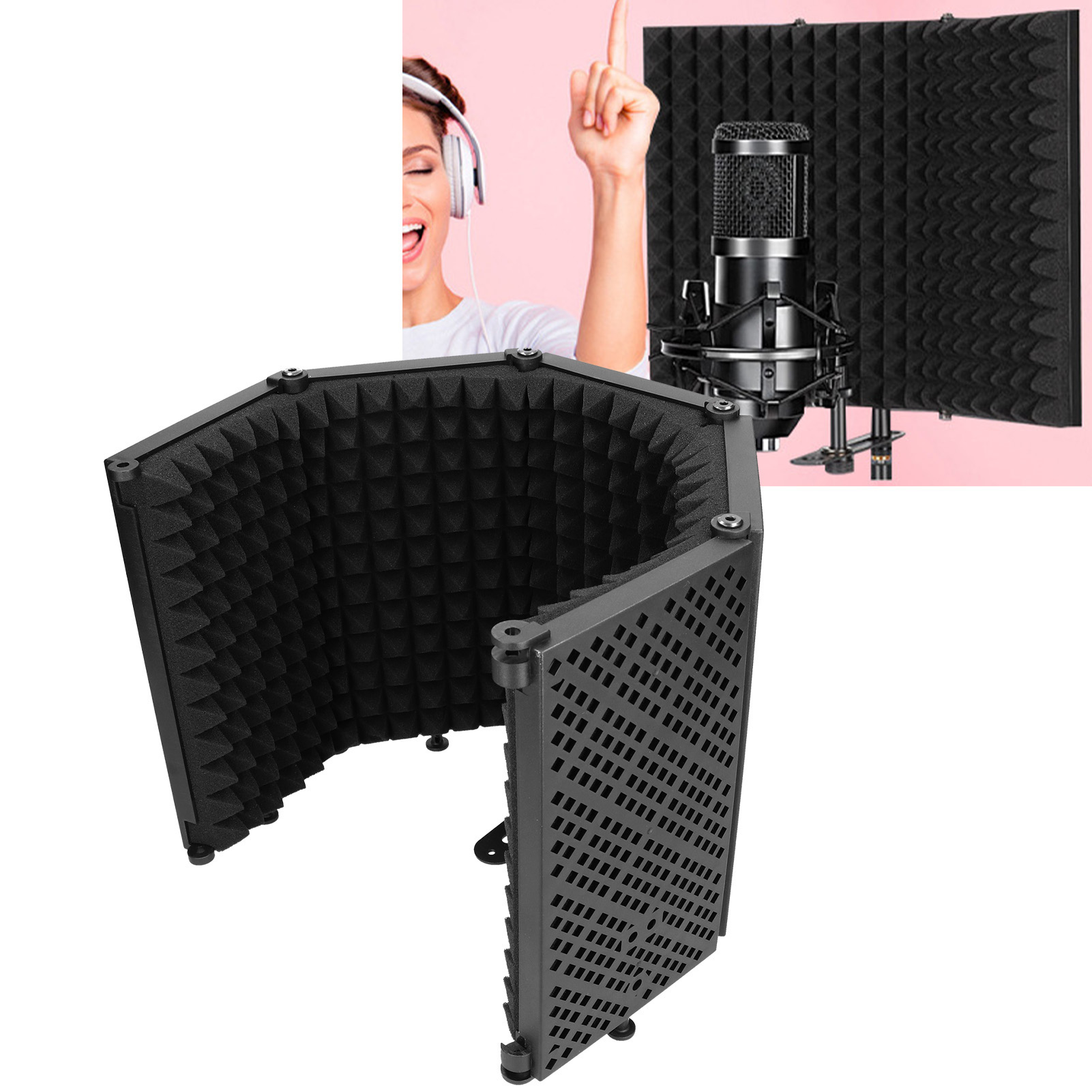 Acoustic Foam Panel - Foldable Microphone Acoustic Booth with 5-Panel