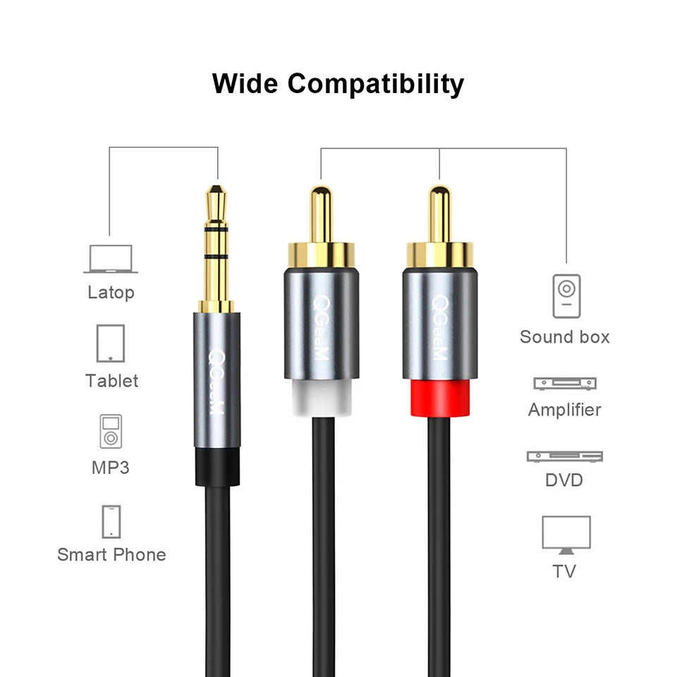 QGeeM RCA Cable 2RCA to 3.5 Au - Home Cinema Heos ulasan dan harga