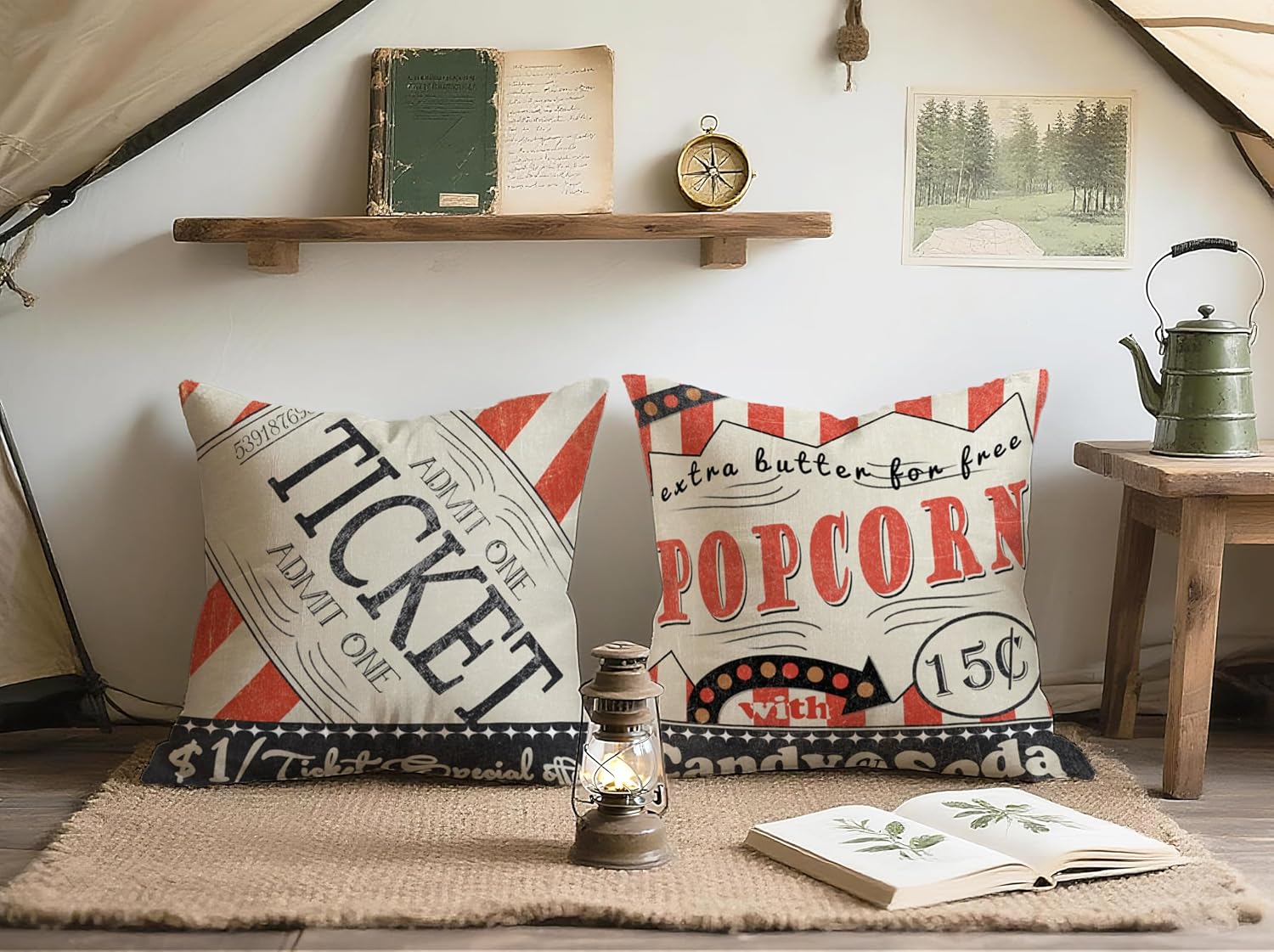 4Pcs Retro Cinema Throw Pillow - Home Cinema Tickets ulasan dan harga