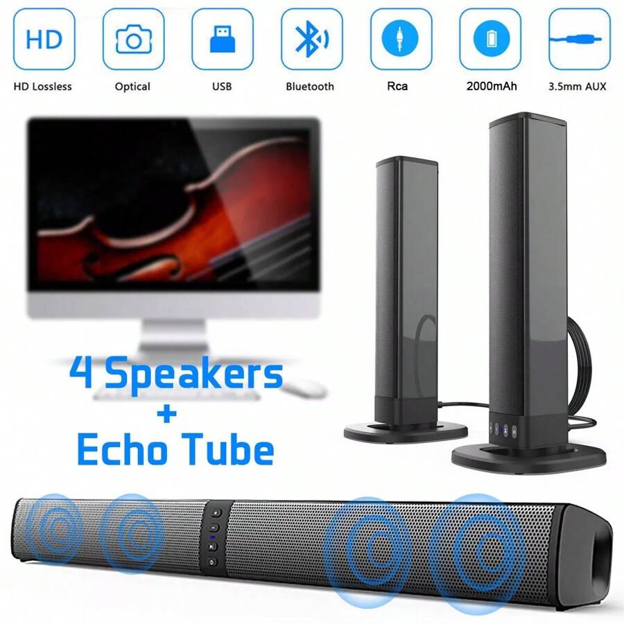 Bluetooth 5.0 Home TV Sound Ba - Home Cinema With Wireless Rear Speakers ulasan dan harga