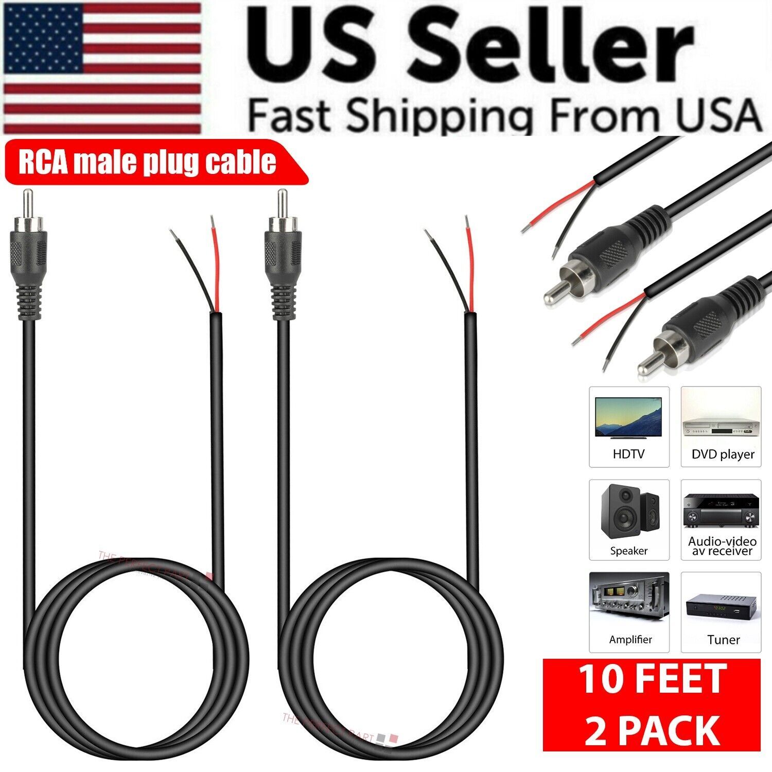 2-Pack 10ft RCA Male Plug To B - Home Cinema Speaker System ulasan dan harga