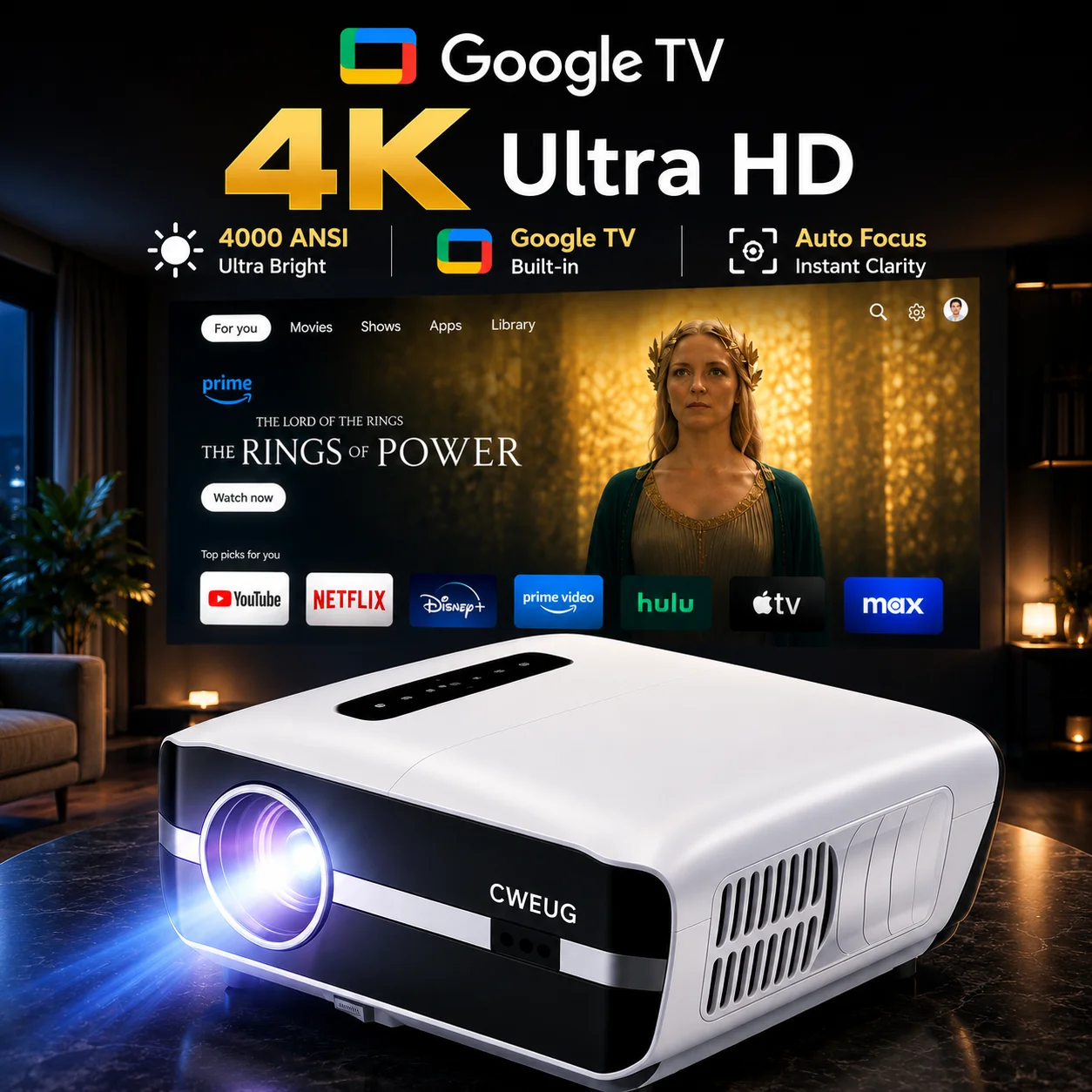 NewA9S 4k Projector Auto Focus - Home Cinema Speaker System ulasan dan harga